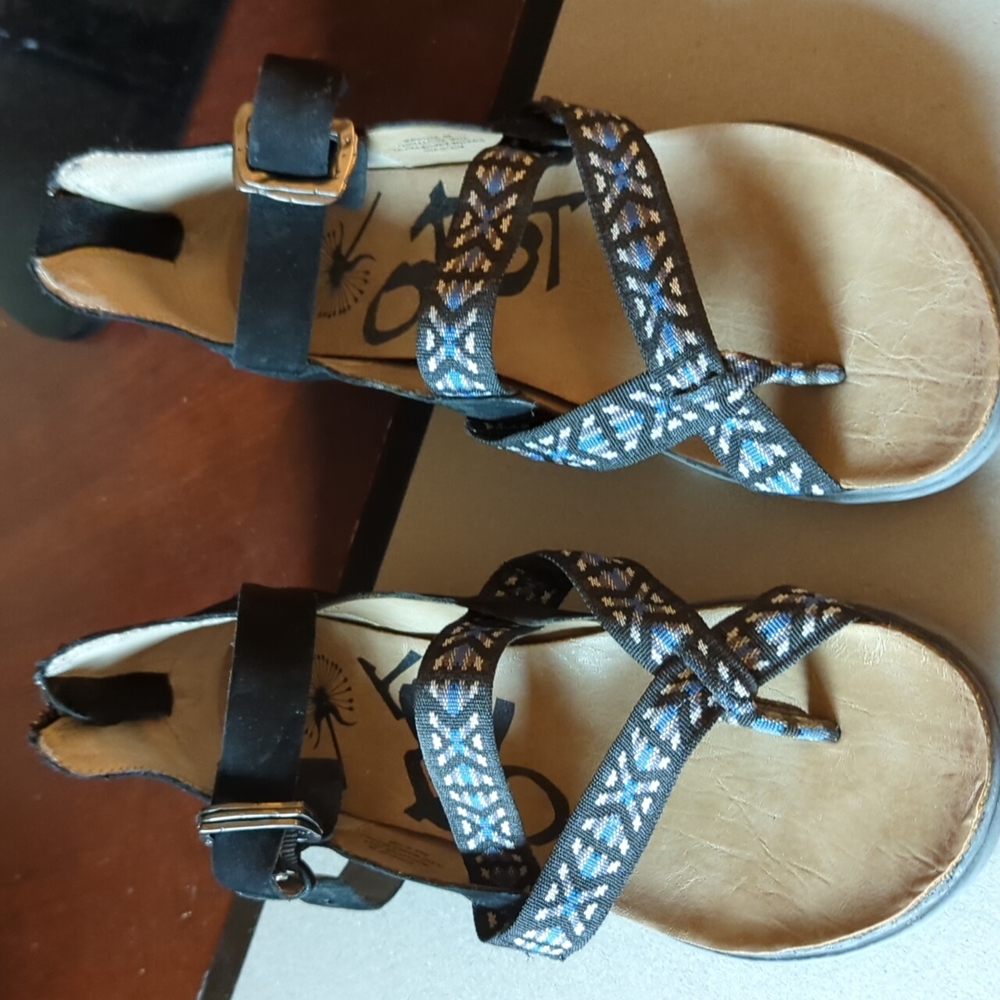 OTBT sandals, with back zipper closure, and also a side buckle